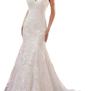 Robe de mariée sirène volantée en tulle et dentelle perlée