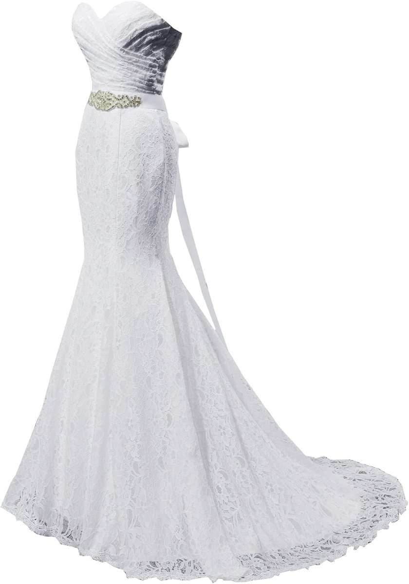 Robe de mariée A en dentelle avec décolleté en V et fleur en blush – Image 5