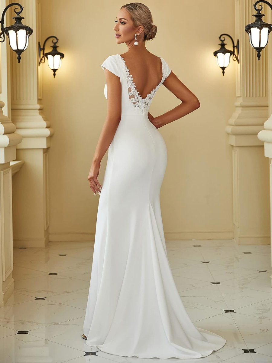 Robe De Mariée Sirène Blanche Manches Tombantes – Image 4