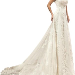 Robe de mariée rose nude en ligne A avec détails floraux et bretelles dʼillusion