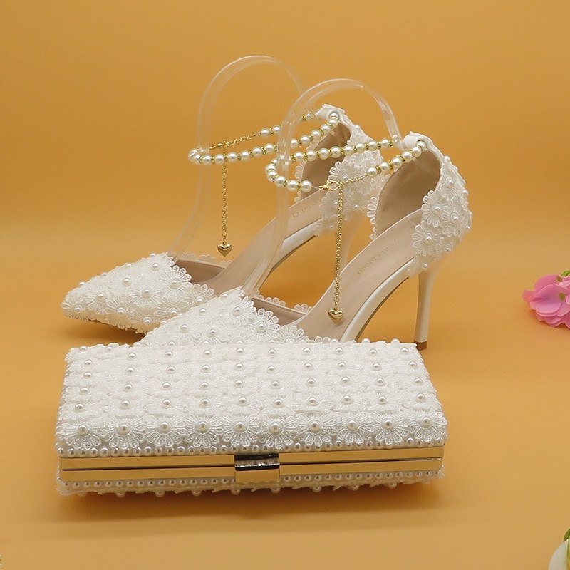 Ensemble Chaussure Et Sac De Mariage Blanc – Image 3