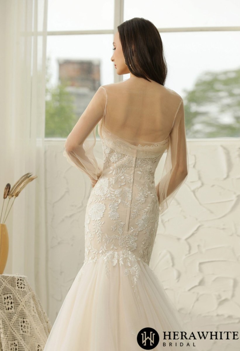 Robe de mariée sirène en tulle et dentelle à cœur ouvert – Image 6