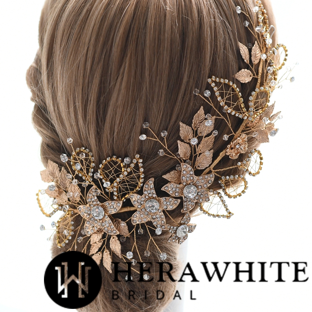 Serre Tête De Mariée Feuille D’Or – Image 3