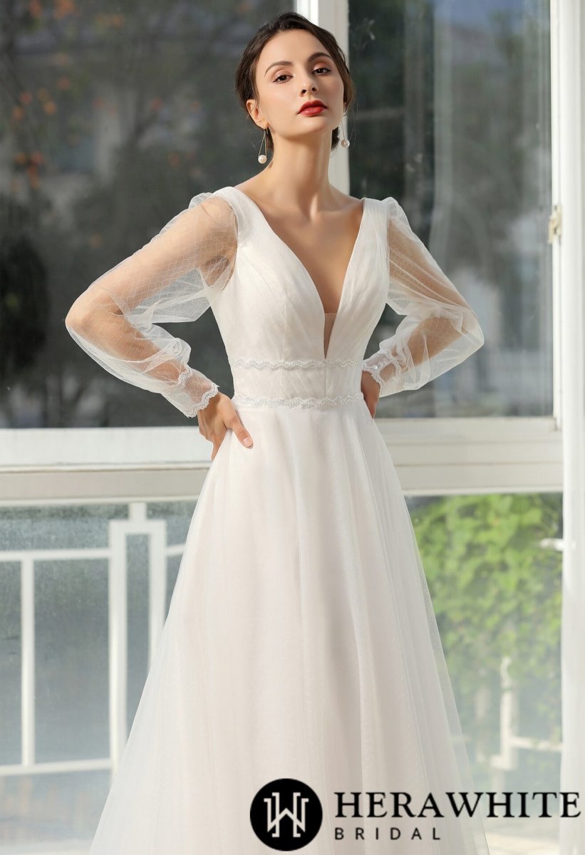 Robe De Mariée Manche Longue Blanche – Image 4