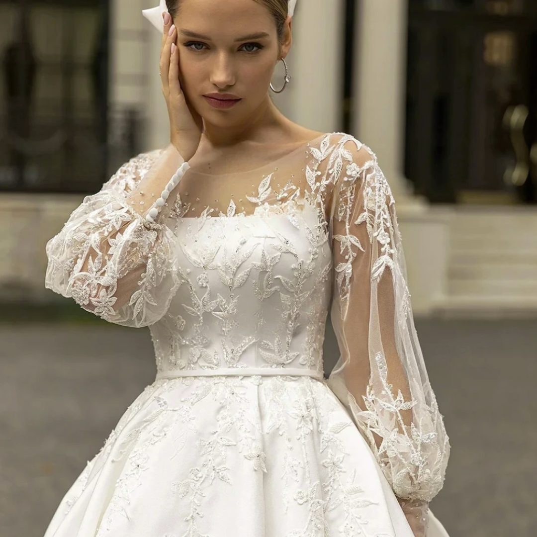 Robe De Mariée Princesse Scintillante Appliques Florales – Image 4
