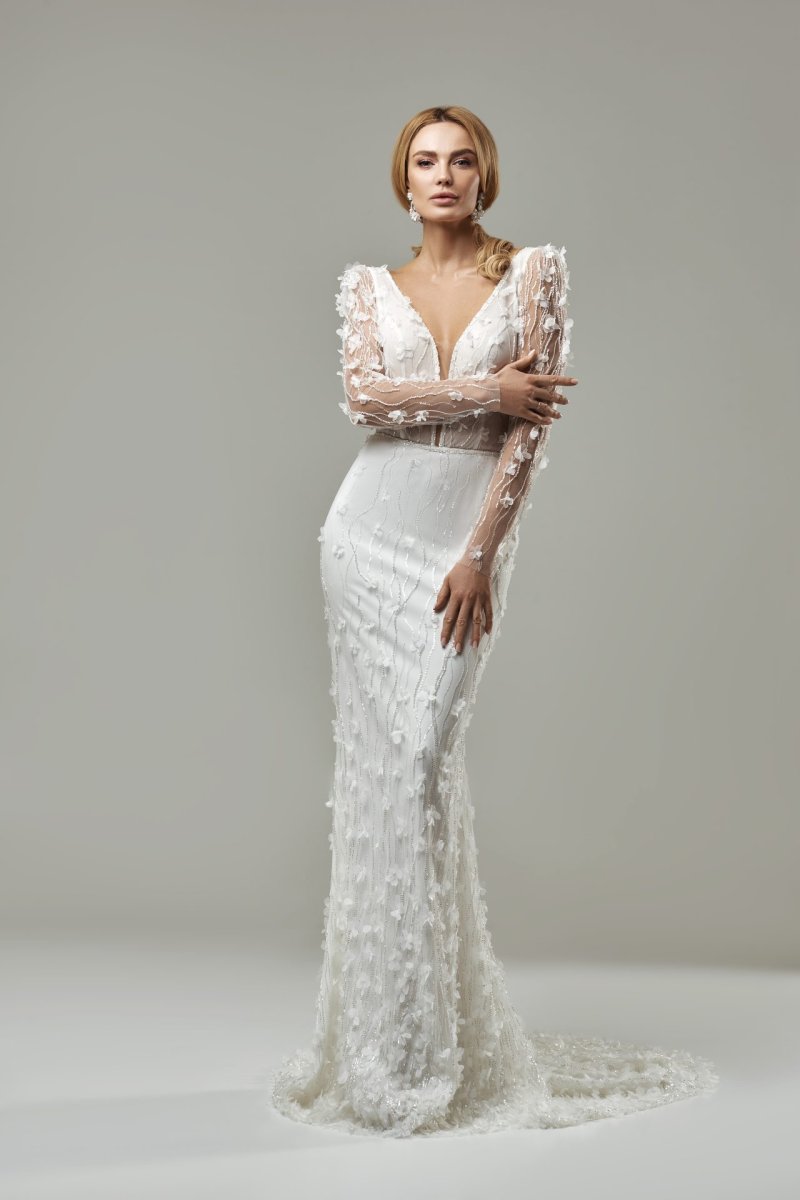 Robe De Mariée Sirène Bohème A Manche Longue Blanche – Image 7