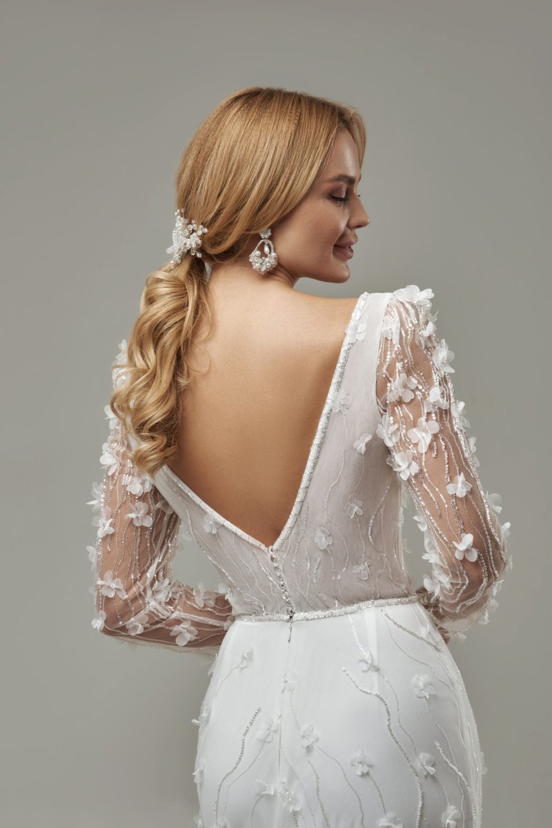 Robe De Mariée Sirène Bohème A Manche Longue Blanche – Image 6