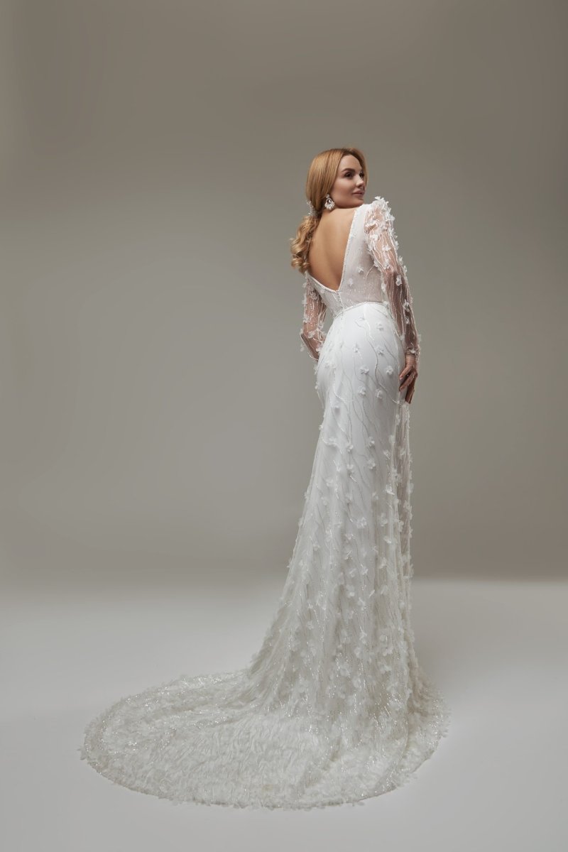 Robe De Mariée Sirène Bohème A Manche Longue Blanche – Image 8