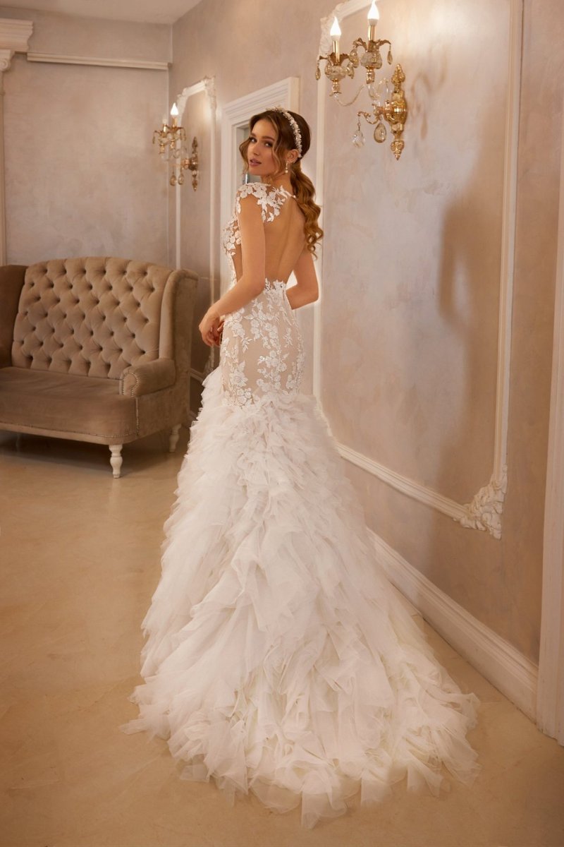 Robe De Mariée Sirène A Volants Blanche – Image 5