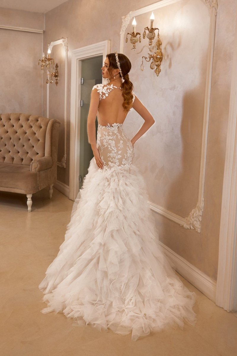 Robe De Mariée Sirène A Volants Blanche – Image 3