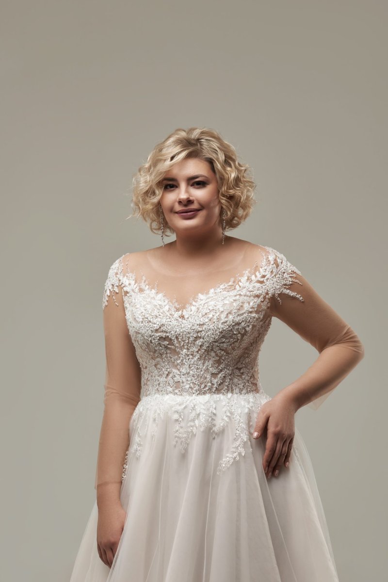 Robe De Mariée Grande Taille Manches Longues Illusions – Image 4