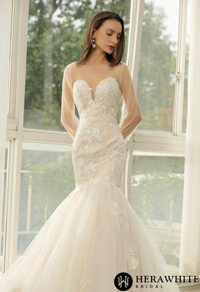 Robe de mariée sirène en tulle et dentelle à cœur ouvert – Image 4