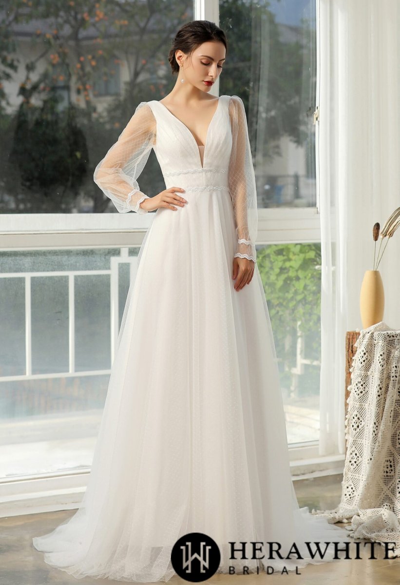 Robe De Mariée Manche Longue Blanche – Image 6