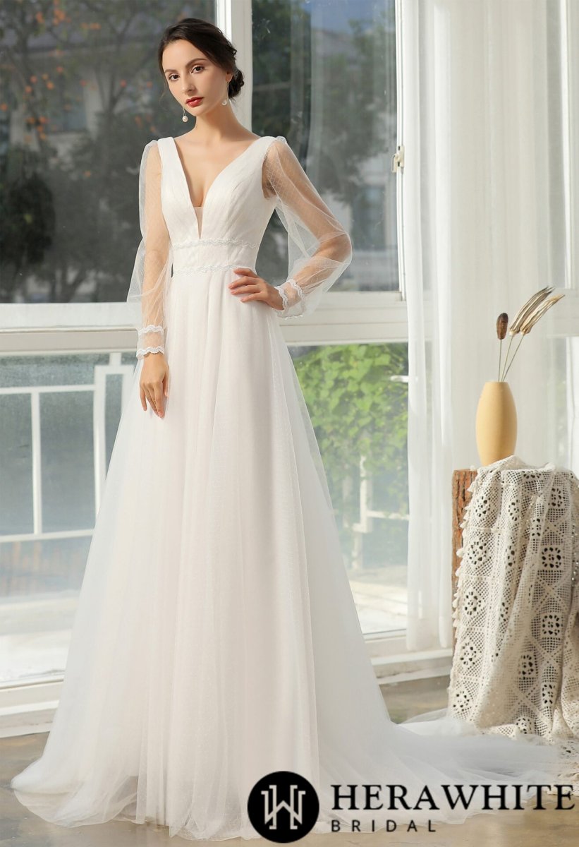 Robe De Mariée Manche Longue Blanche – Image 9