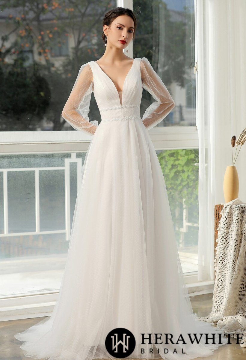 Robe De Mariée Manche Longue Blanche – Image 5