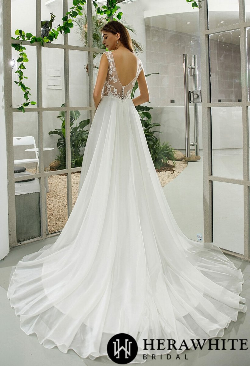 Robe de mariée sans manches en organza et dentelle à effet d’illusion – Image 6