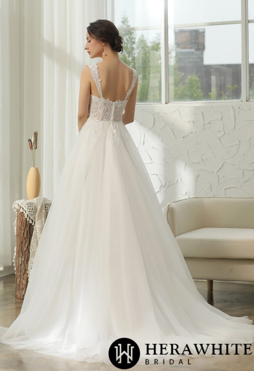 Robe De Mariée Fines Bretelles Et Dentelle Florale – Image 7