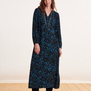 Robe longue cache-cœur à imprimé animalier