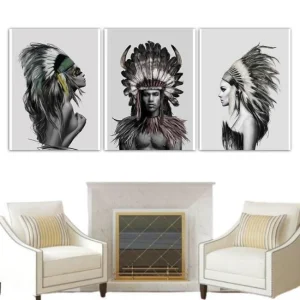 Tableau Vintage Indien Noir Et Blanc