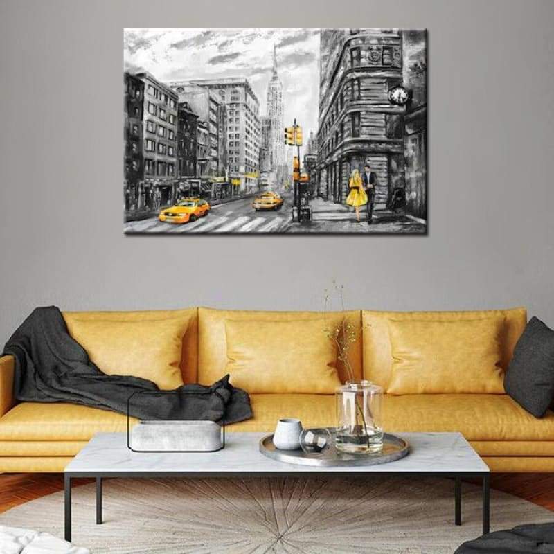 Tableau Vintage New York Noir Et Blanc Taxi Jaune – Image 3