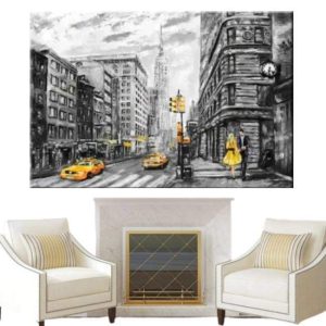 Tableau Vintage New York Noir Et Blanc Taxi Jaune