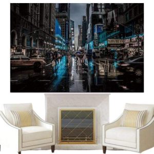 Tableau Vintage New York Sous La Pluie