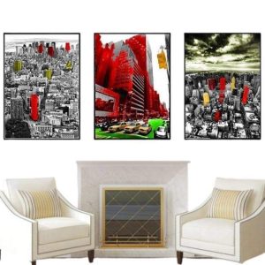 Tableau Vintage New York Rouge Et Gris